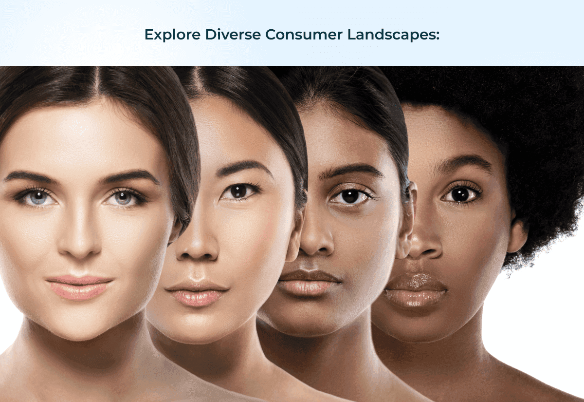 Four women of different ethnicities side by side under the heading 'Explore Diverse Consumer Landscapes'