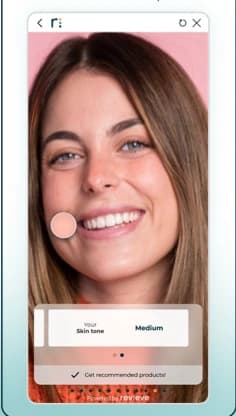 Revieve Foundation Finder analyzing skin tone from a selfie and returning the consumer's detected tone.