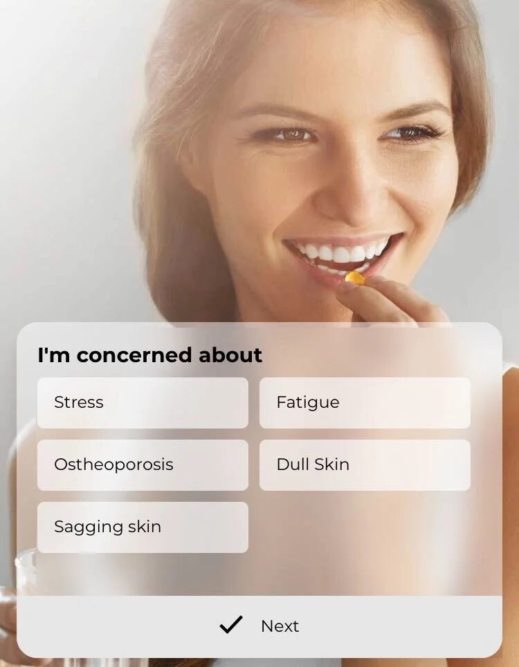 Nutrition Advisor screen capturing the user's wellness concerns.
