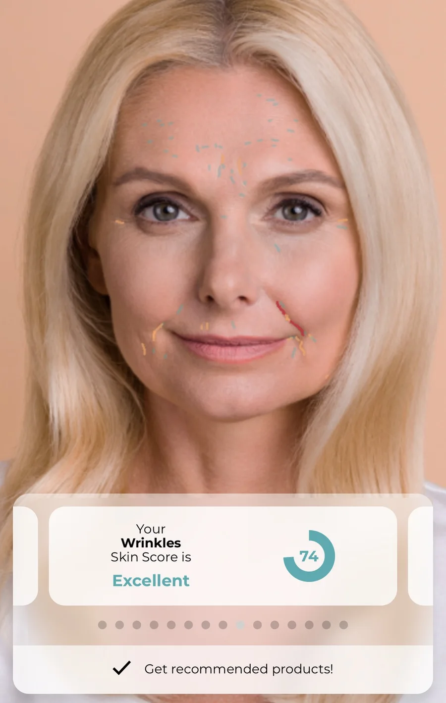 Nutrition Advisor selfie diagnostics screen reading skin and facial characteristics.