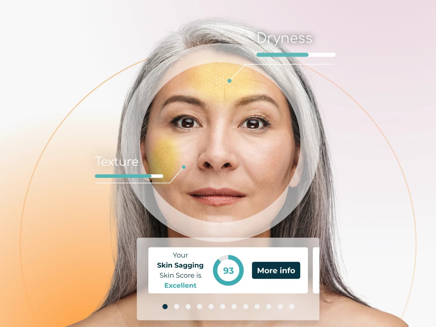 AI skin analysis step two: proprietary AI evaluating 200+ skin health metrics across facial zones.