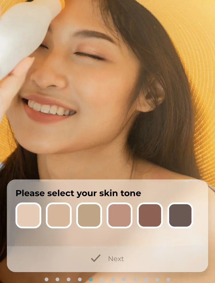 Suncare Advisor skin-tone selector screen.