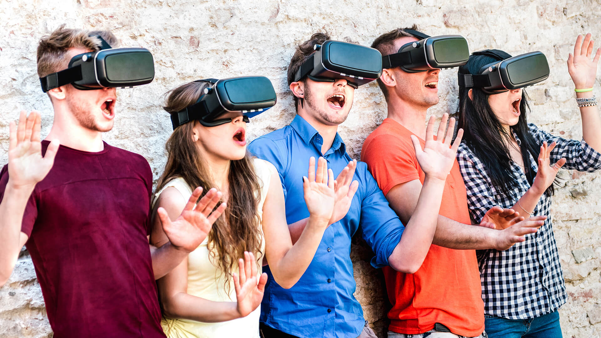 surprised friends exploring metaverse